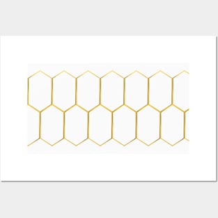 Honey comb hexagon gold (white) Posters and Art